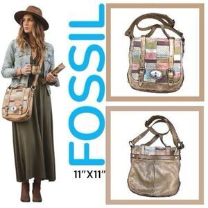 Fossil Maddox Flap Turnlock Leather Patchwork Bag